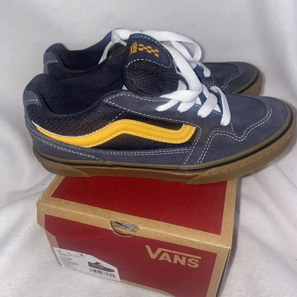 new Vans boys shoes Suede Sneakers Boy 5 low gray skater surf gray yellow
